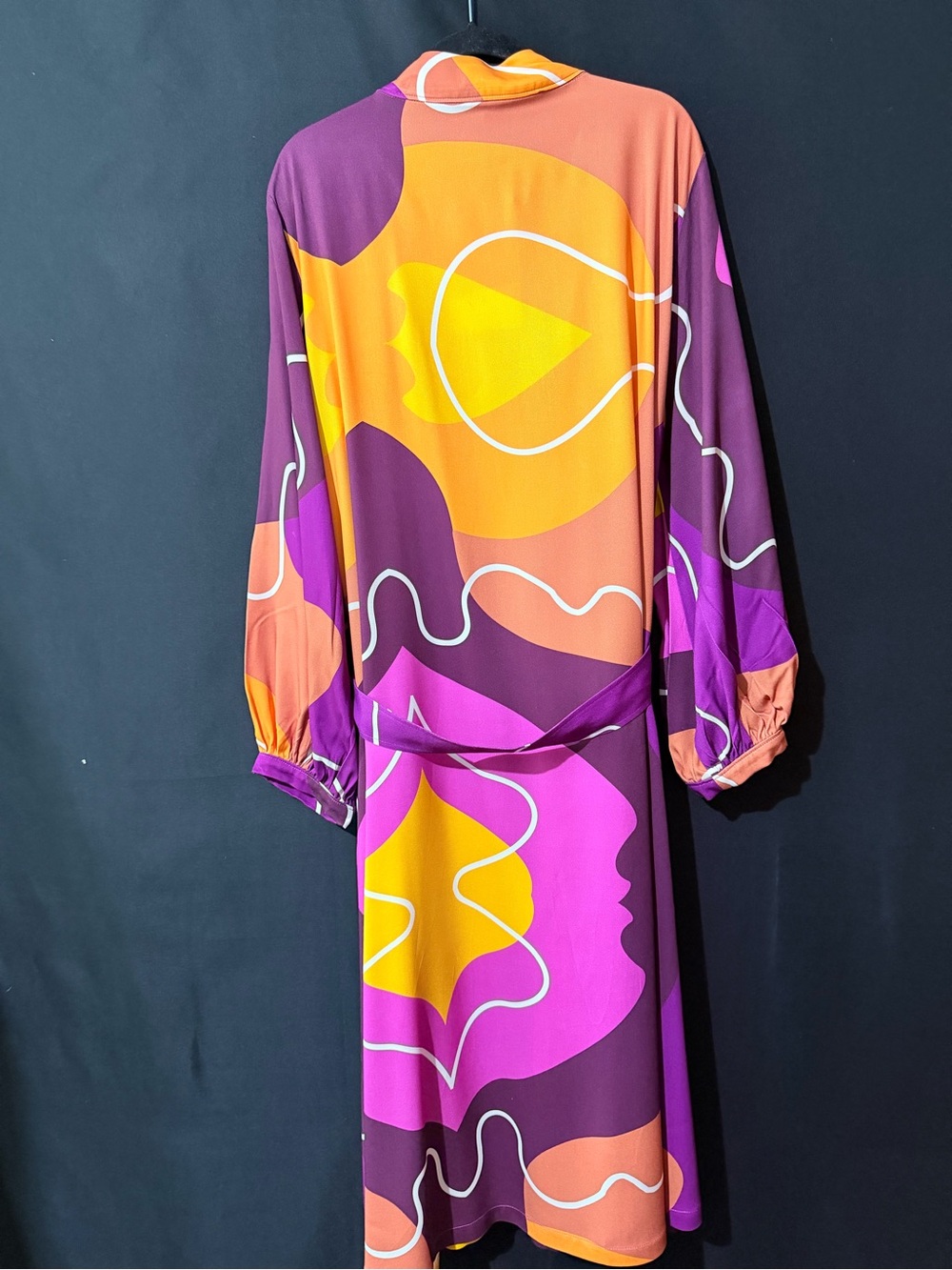 Sassy Jones Purple Pink Orange Fluid Print Belted Duster - Picture 2 of 4